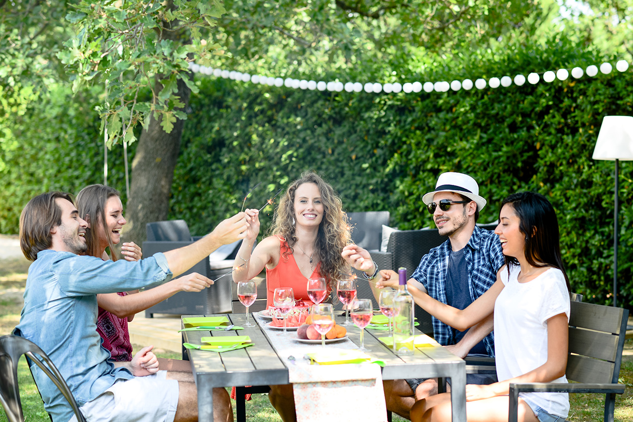 group of friends having fun picnic